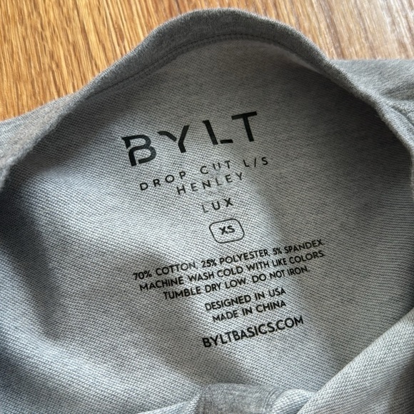 BYLT Henley Drop-Cut Long Sleeve LUX Button Men XS Heather Grey - Picture 3 of 5